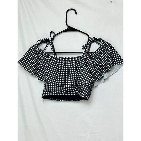 Albion Womens M Black White Gingham 2 Piece Bikini Swimsuit Set Retro High Waist - Picture 9 of 12